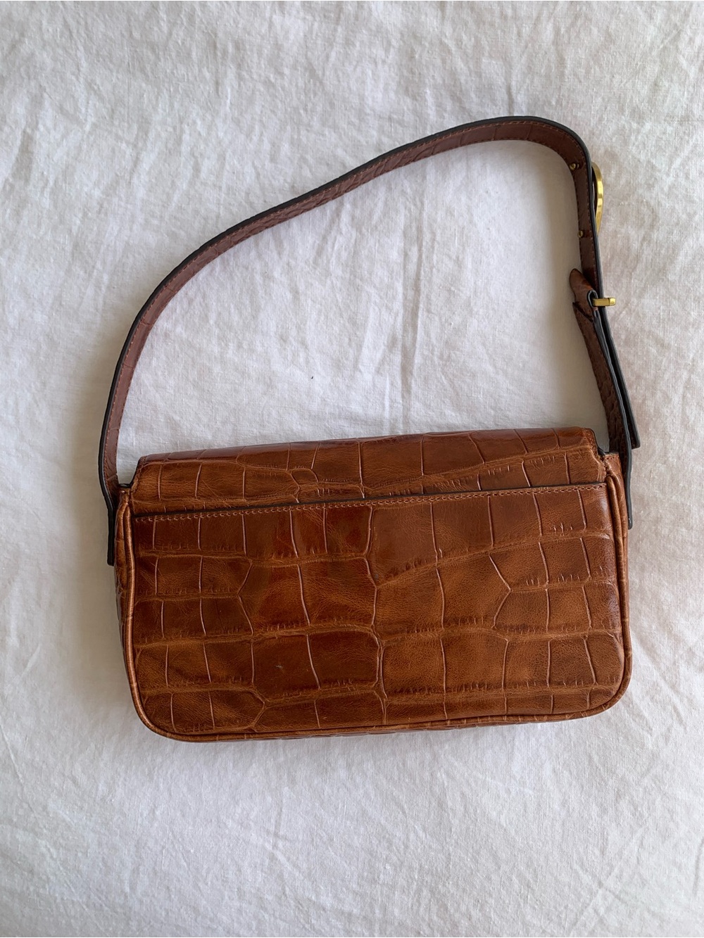 NWOT Staud Tommy Croc Crocodile Leather Shoulder Bag Purse Saddle Brown Tan - Picture 7 of 9